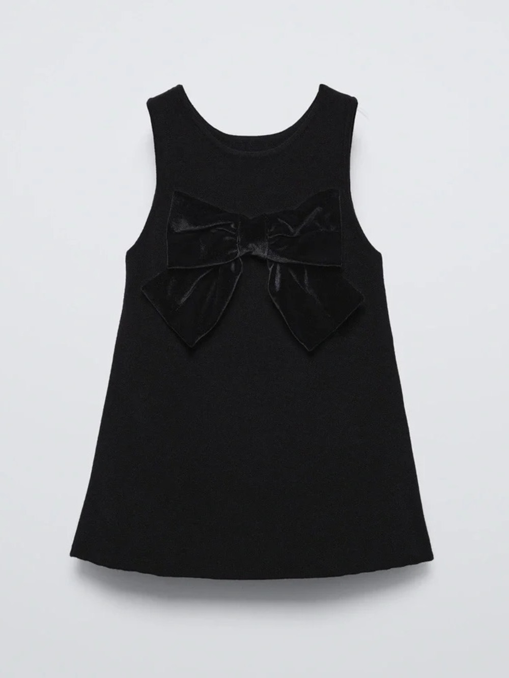 NWT Zara Kids Black Knit Dress with Velvet Bow - Size 6 (6Y)